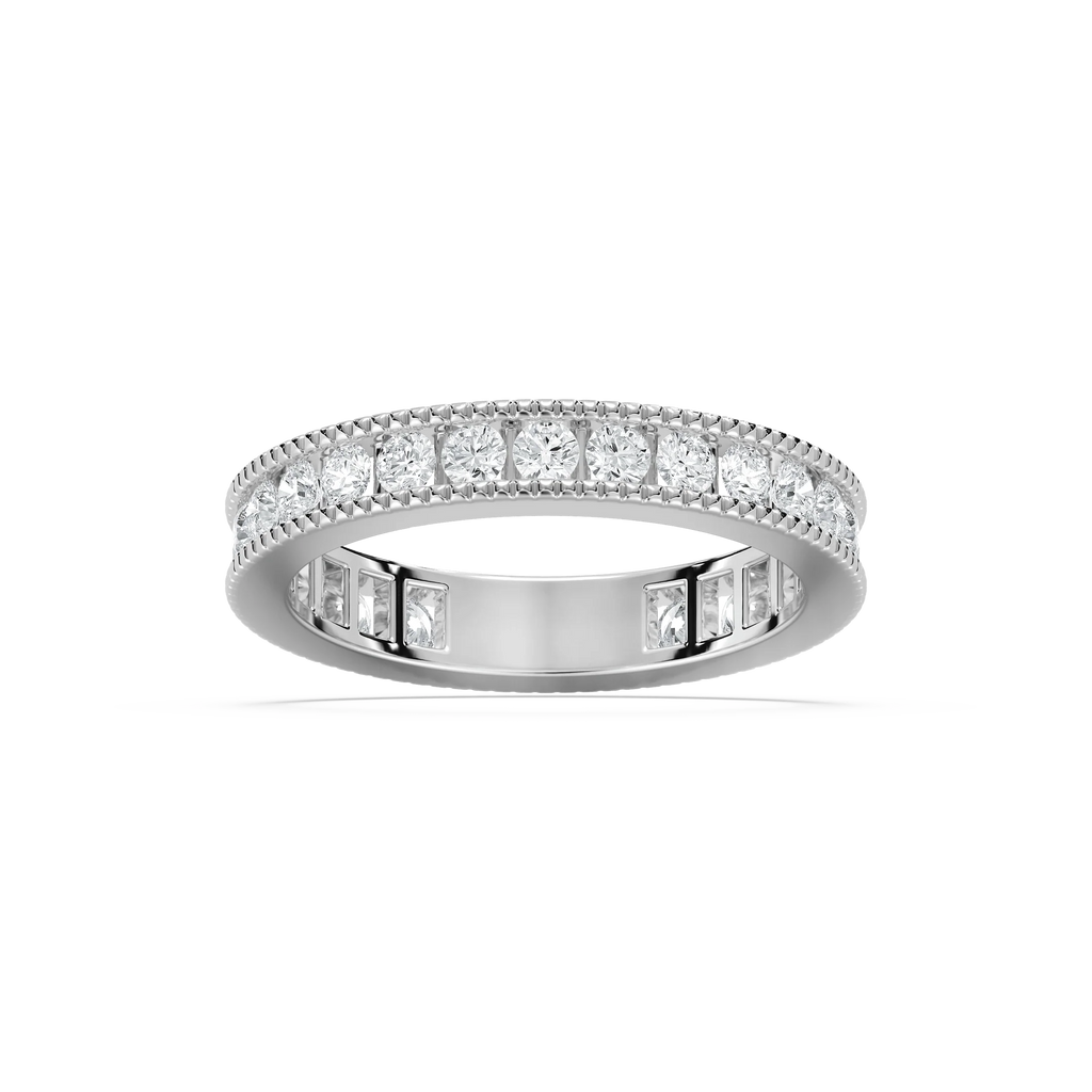 Drew 1 ctw Round LGD Milgrain Three Quarter Eternity Band - 14K White Gold