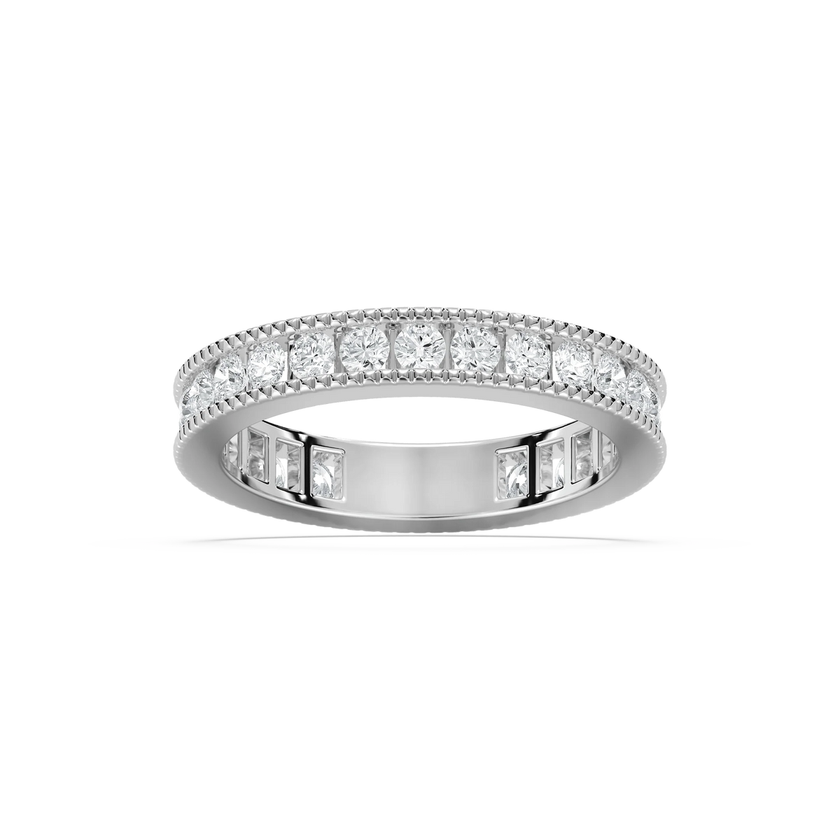 Drew 1 ctw Round LGD Milgrain Three Quarter Eternity Band - 14K White Gold