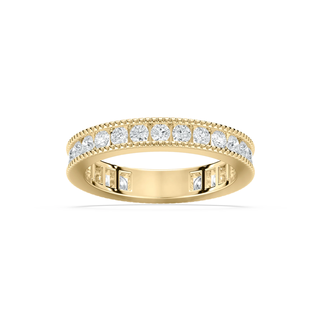 Drew 1 ctw Round LGD Milgrain Three Quarter Eternity Band - 14K Yellow Gold