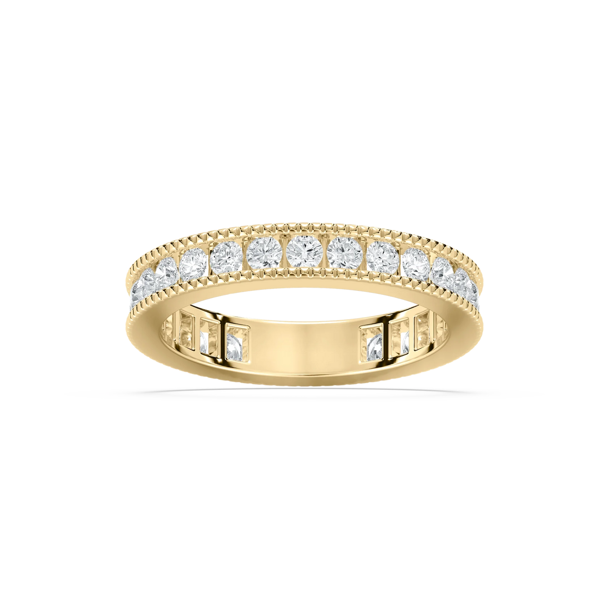 Drew 1 ctw Round LGD Milgrain Three Quarter Eternity Band - 14K Yellow Gold