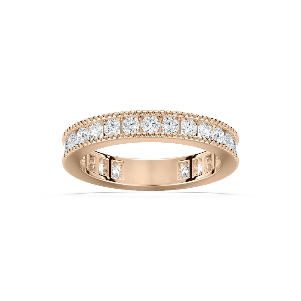 Drew 1 ctw Round LGD Milgrain Three Quarter Eternity Band - 14K Rose Gold