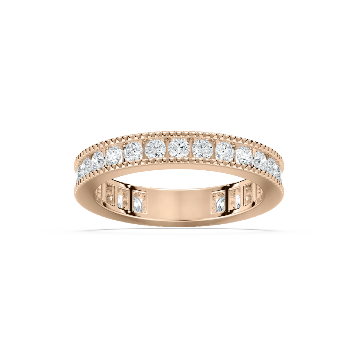 Drew 1 ctw Round LGD Milgrain Three Quarter Eternity Band - 14K Rose Gold
