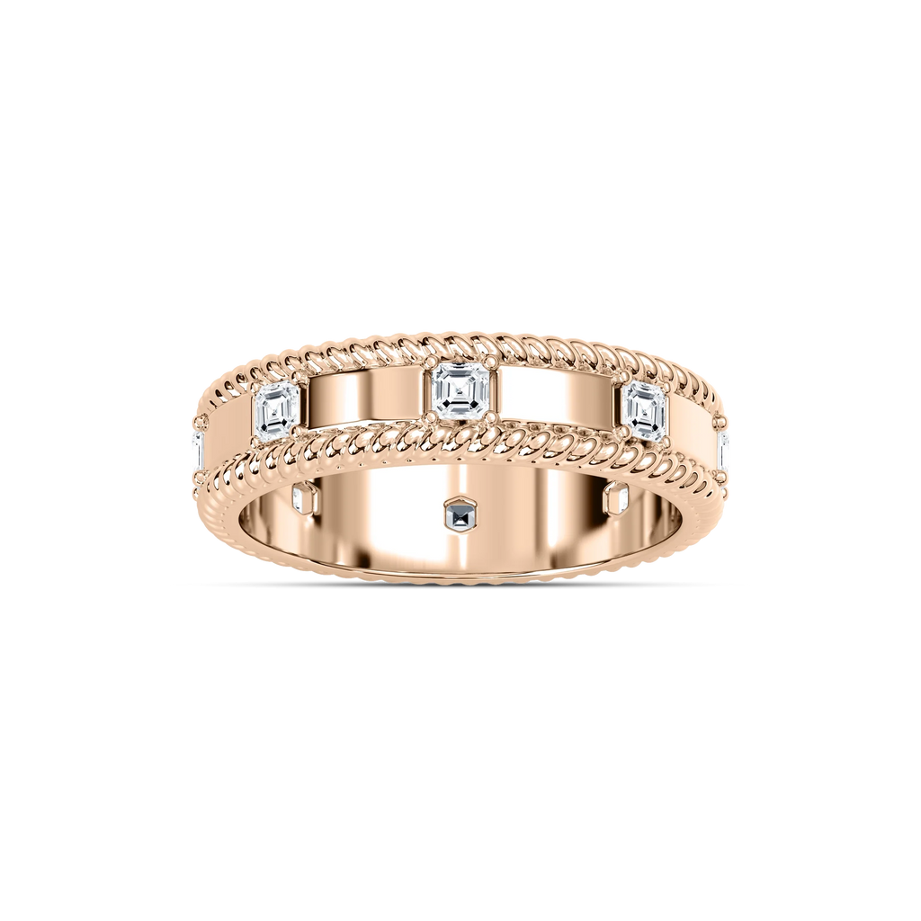 Adonis 7/8 ctw Asscher LGD 6.00mm Rope Edge Mens Wedding Band - 14K Rose Gold