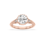 Mira Round LGD Vintage Bezel and Milgrain Accent Side Stone Engagement Ring - 14K Rose Gold / 3 ctw