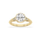 Mira Round LGD Vintage Bezel and Milgrain Accent Side Stone Engagement Ring - 18K Yellow Gold / 3 ctw