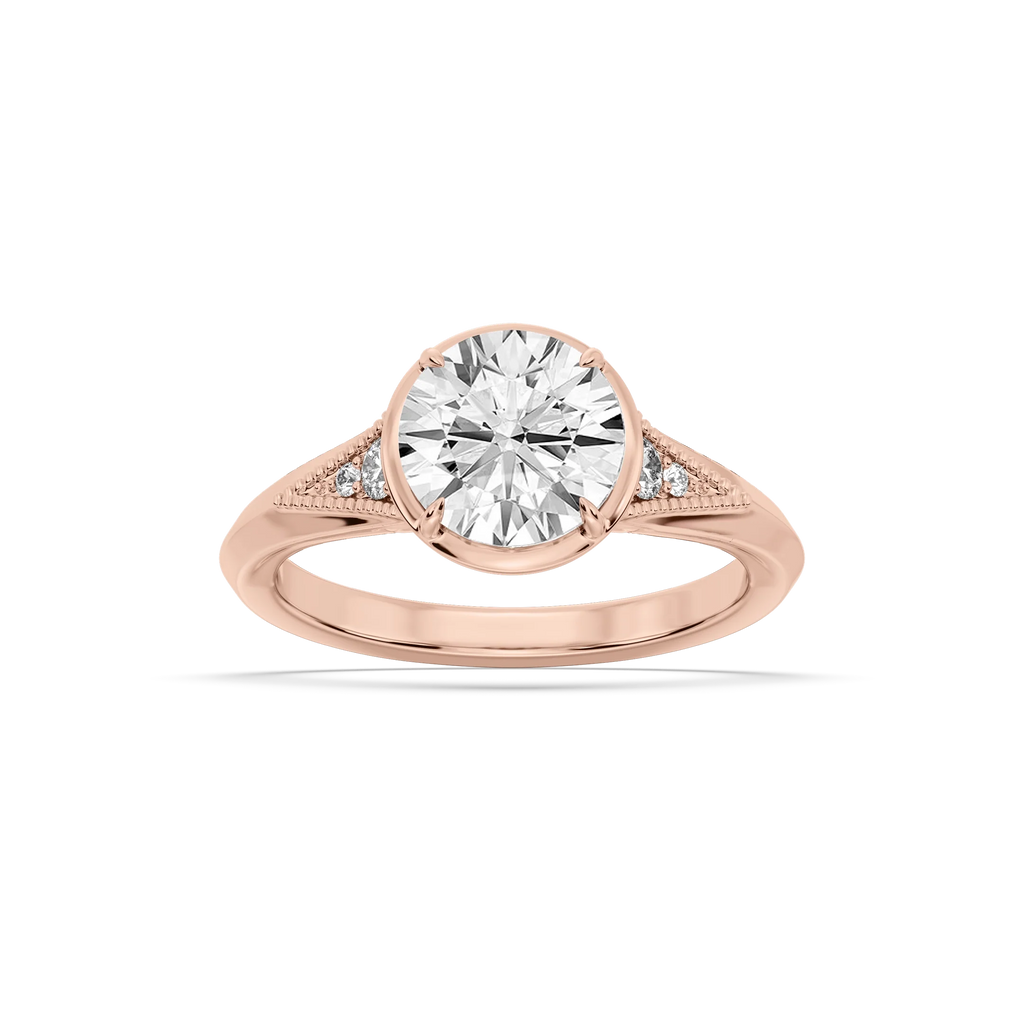 Mira Round LGD Vintage Bezel and Milgrain Accent Side Stone Engagement Ring - 18K Rose Gold / 5 ctw