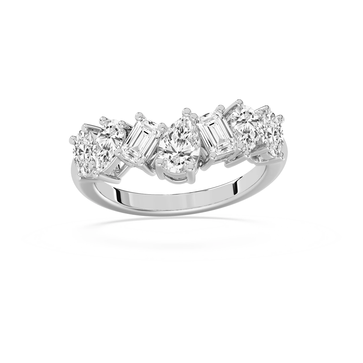 Rory 2 ctw Emerald, Pear and Oval LGD Mixed Shape Curved Band - 14K White Gold