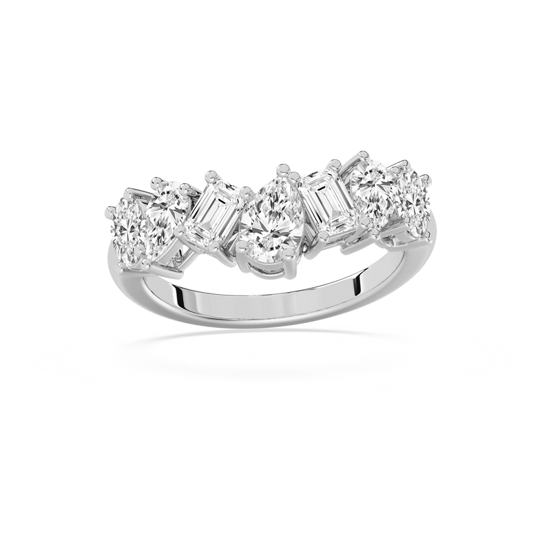 Rory 2 ctw Emerald, Pear and Oval LGD Mixed Shape Curved Band - 14K White Gold