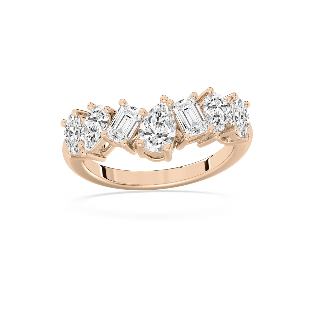 Rory 2 ctw Emerald, Pear and Oval LGD Mixed Shape Curved Band - 14K Rose Gold