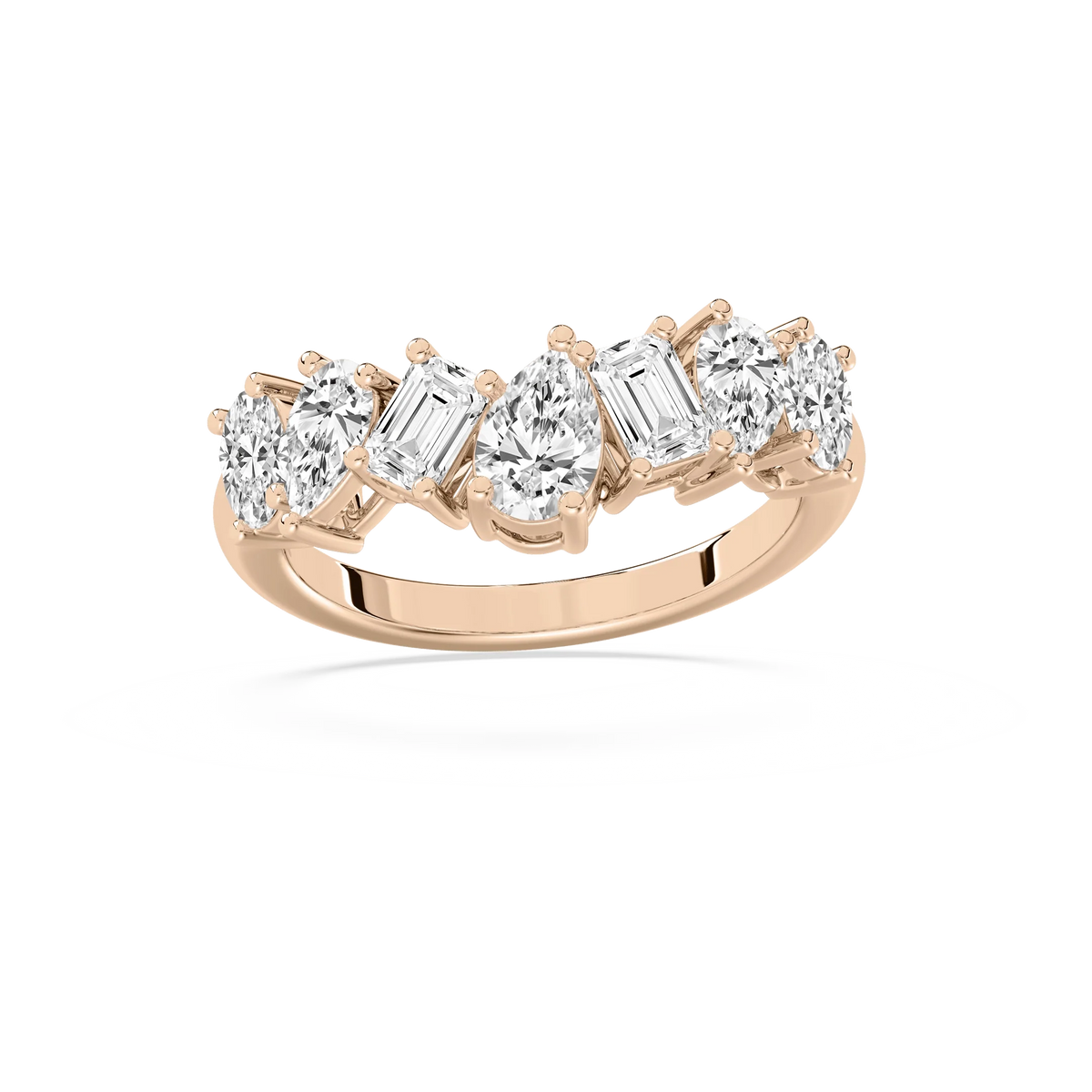 Rory 2 ctw Emerald, Pear and Oval LGD Mixed Shape Curved Band - 14K Rose Gold