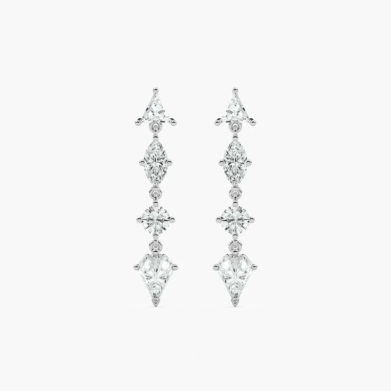 3 ³/₄ ctw Triangle, Marquise, Shield, and Round LGD Dangle Earrings - 14K White Gold / F-VS2
