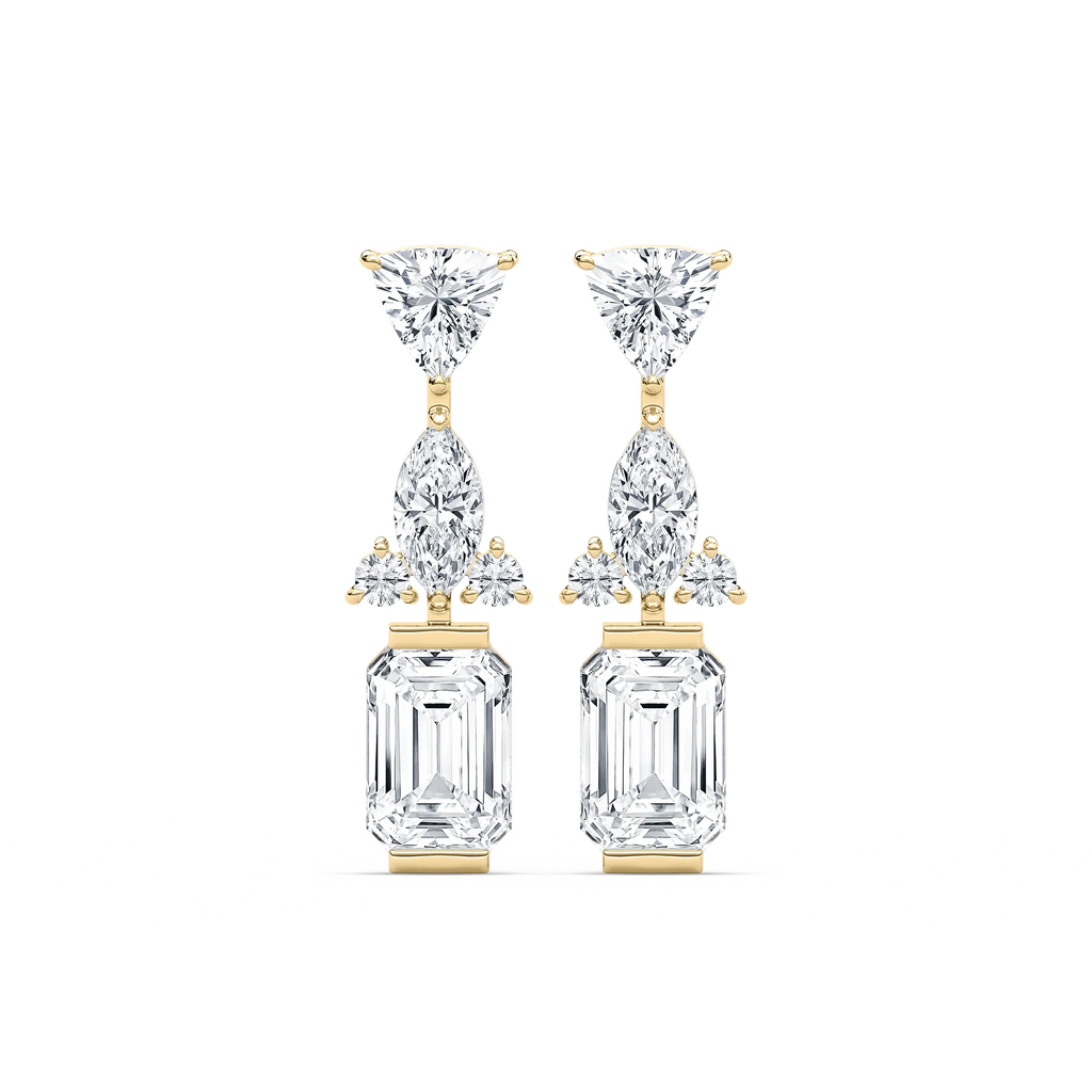 1 ½ ctw Emerald, Marquise, Trillion, and Round LGD Mixed Shapes Drop Earrings - 14K Yellow Gold