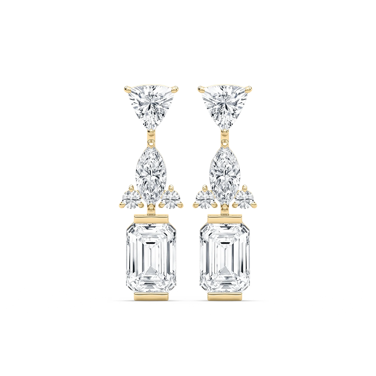 1 ½ ctw Emerald, Marquise, Trillion, and Round LGD Mixed Shapes Drop Earrings - 14K Yellow Gold