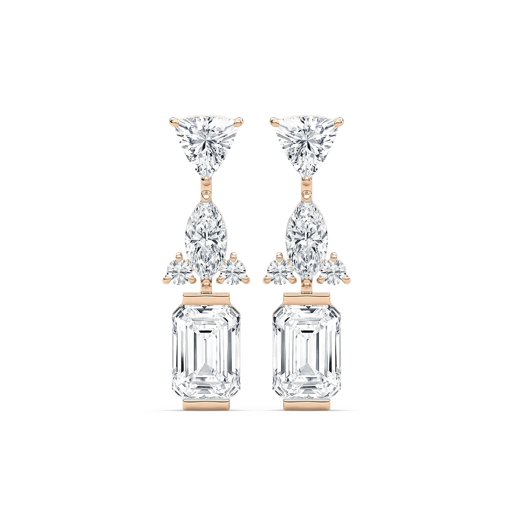 1 ½ ctw Emerald, Marquise, Trillion, and Round LGD Mixed Shapes Drop Earrings - 14K Rose Gold