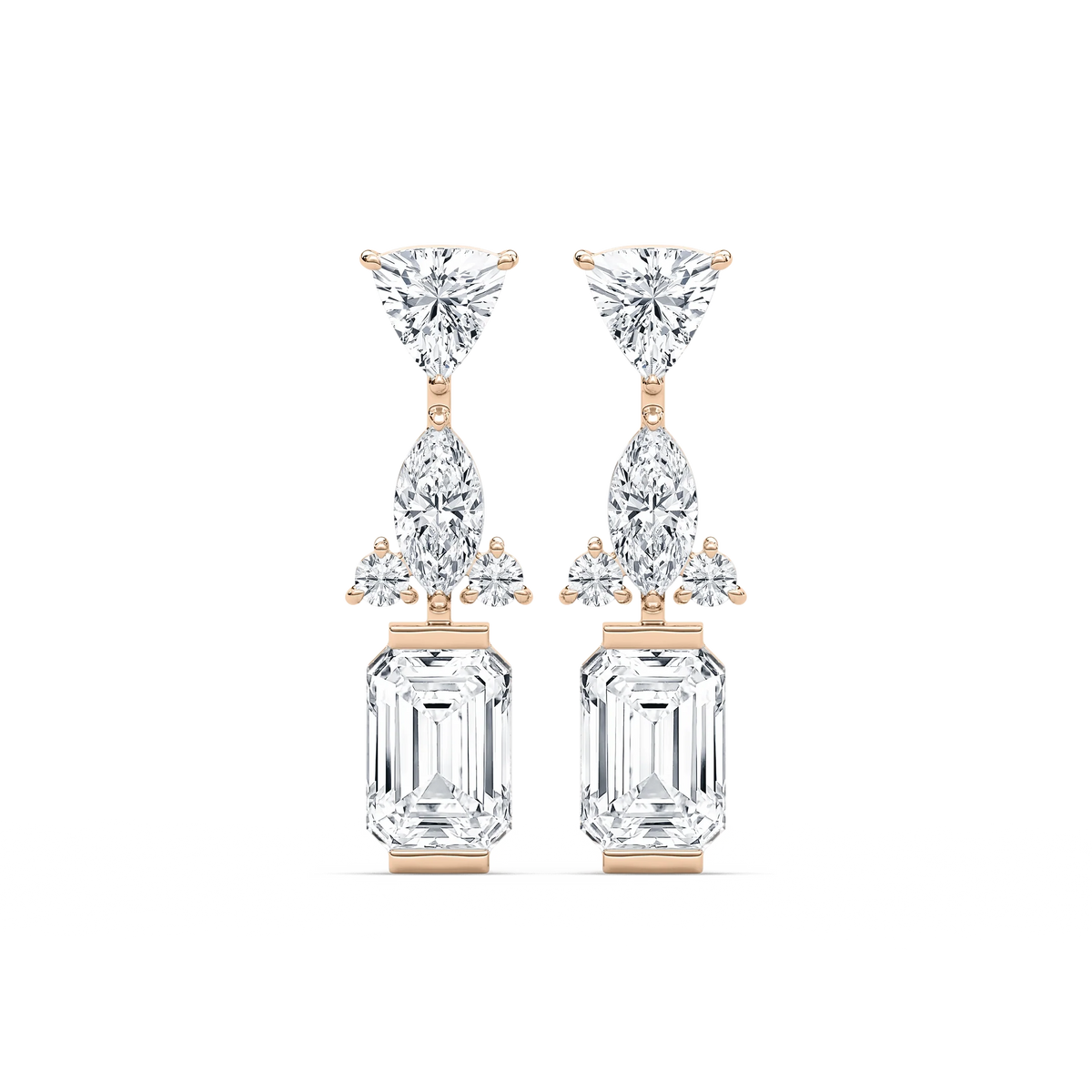 1 ½ ctw Emerald, Marquise, Trillion, and Round LGD Mixed Shapes Drop Earrings - 14K Rose Gold