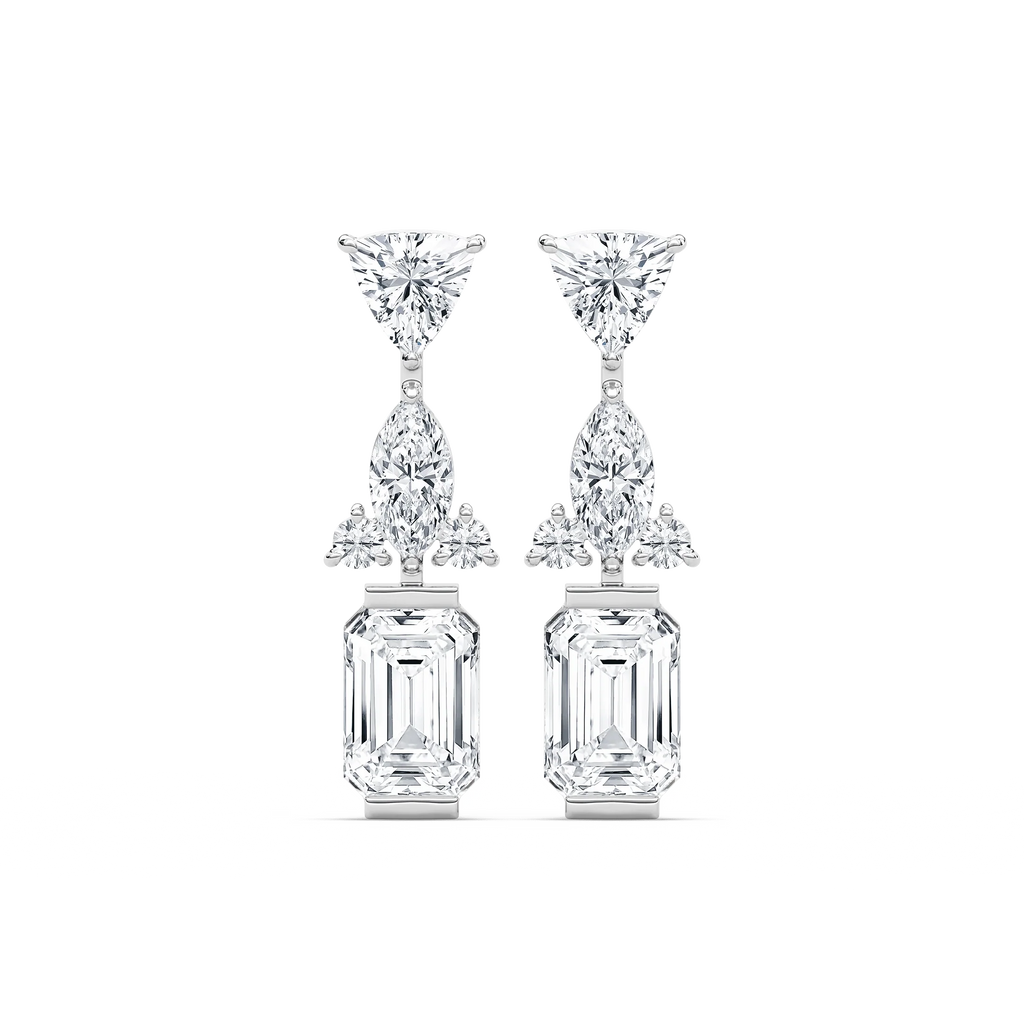 1 ½ ctw Emerald, Marquise, Trillion, and Round LGD Mixed Shapes Drop Earrings
