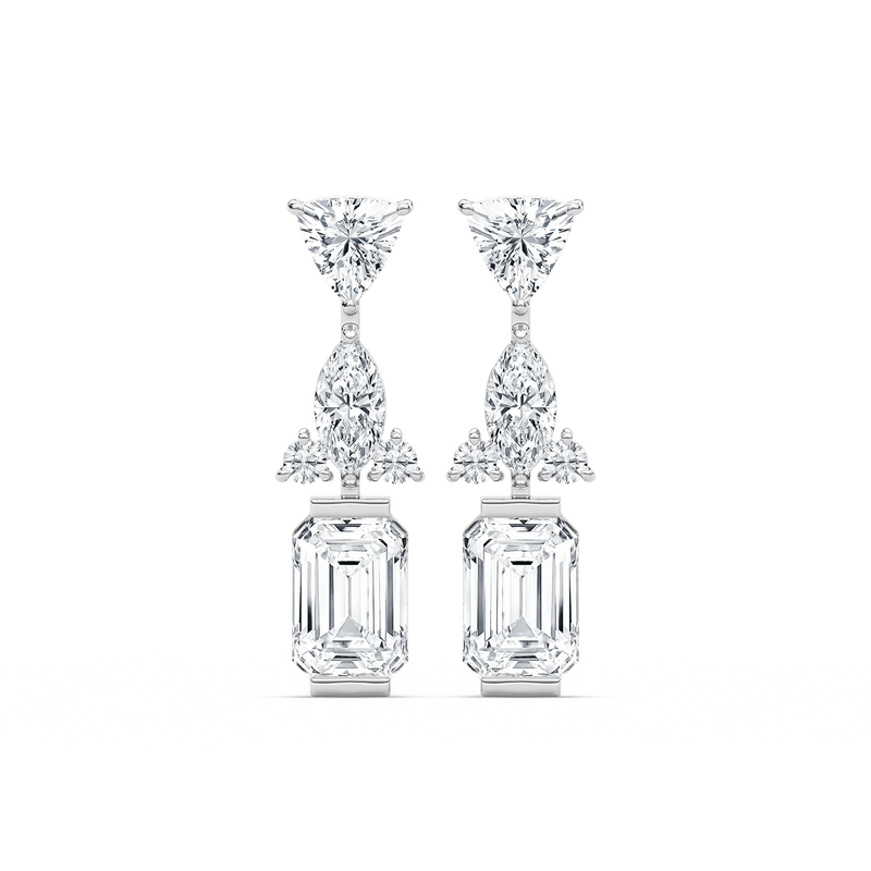 1 ½ ctw Emerald, Marquise, Trillion, and Round LGD Mixed Shapes Drop Earrings