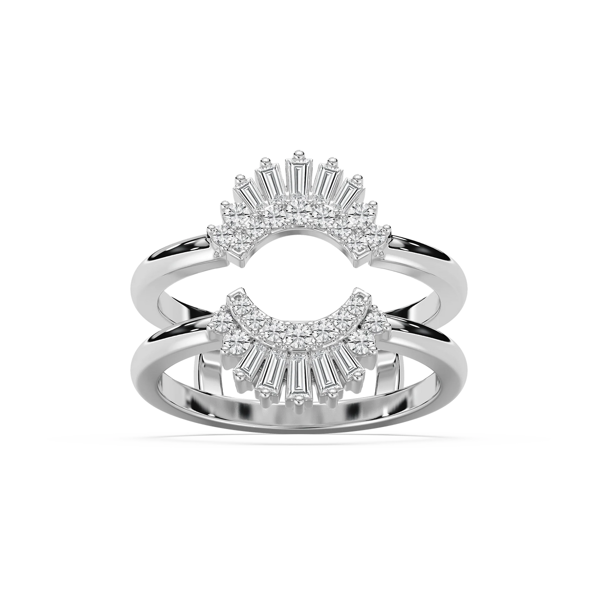 Monroe 1/2 ctw Baguette and Round LGD Double Row Enhancer Curved Band - 14K White Gold