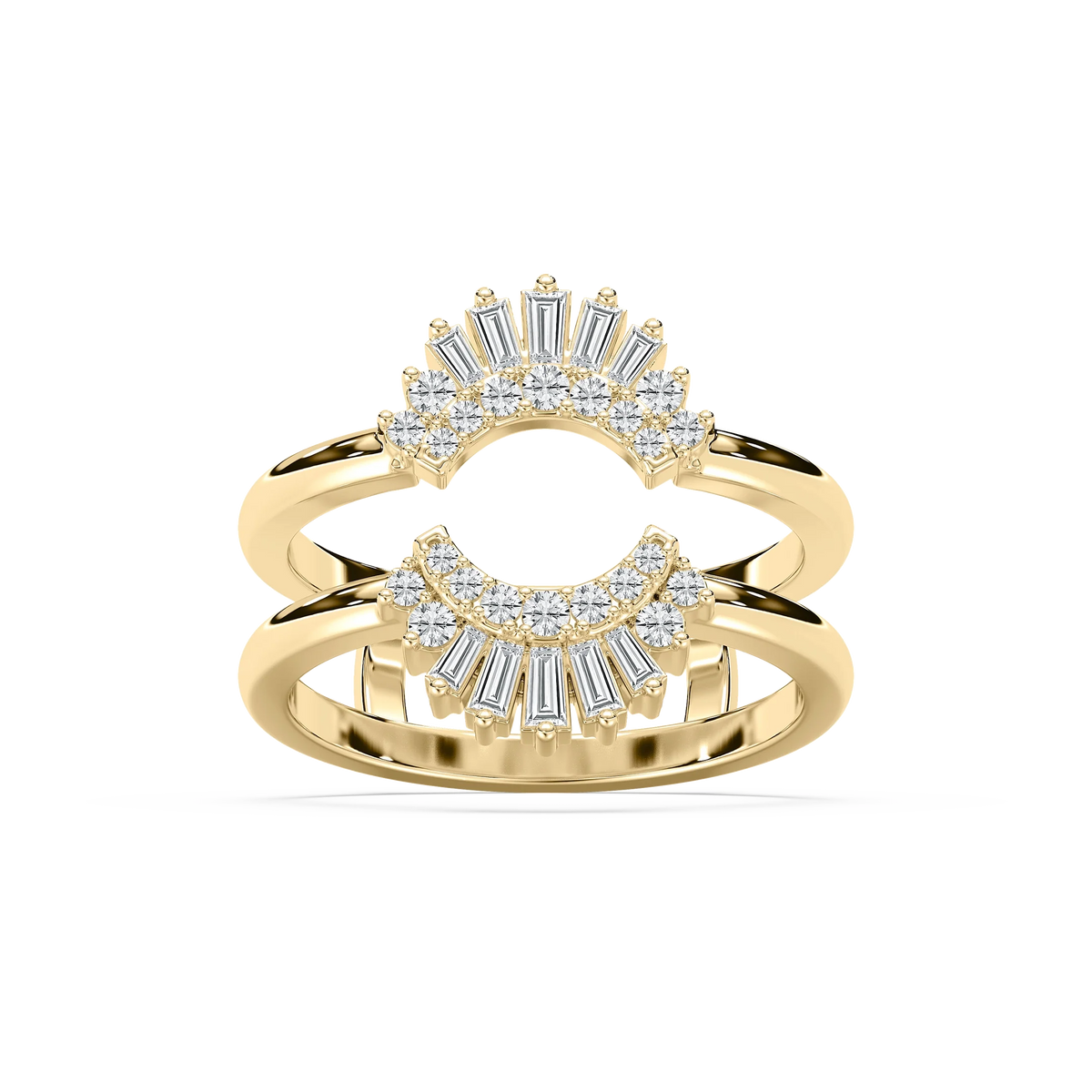 Monroe 1/2 ctw Baguette and Round LGD Double Row Enhancer Curved Band - 14K Yellow Gold