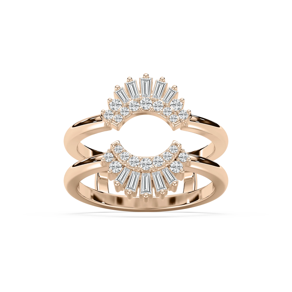Monroe 1/2 ctw Baguette and Round LGD Double Row Enhancer Curved Band - 14K Rose Gold