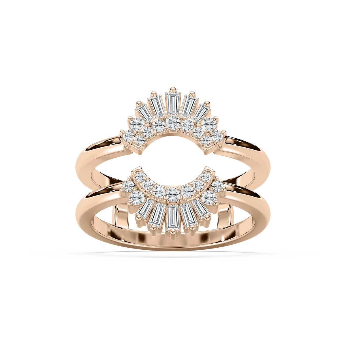 Monroe 1/2 ctw Baguette and Round LGD Double Row Enhancer Curved Band - 14K Rose Gold