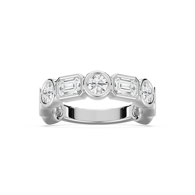 Hailey 2 ⅞ ctw Emerald and Round LGD Bezel Three Quarter Eternity Band - 14K White Gold