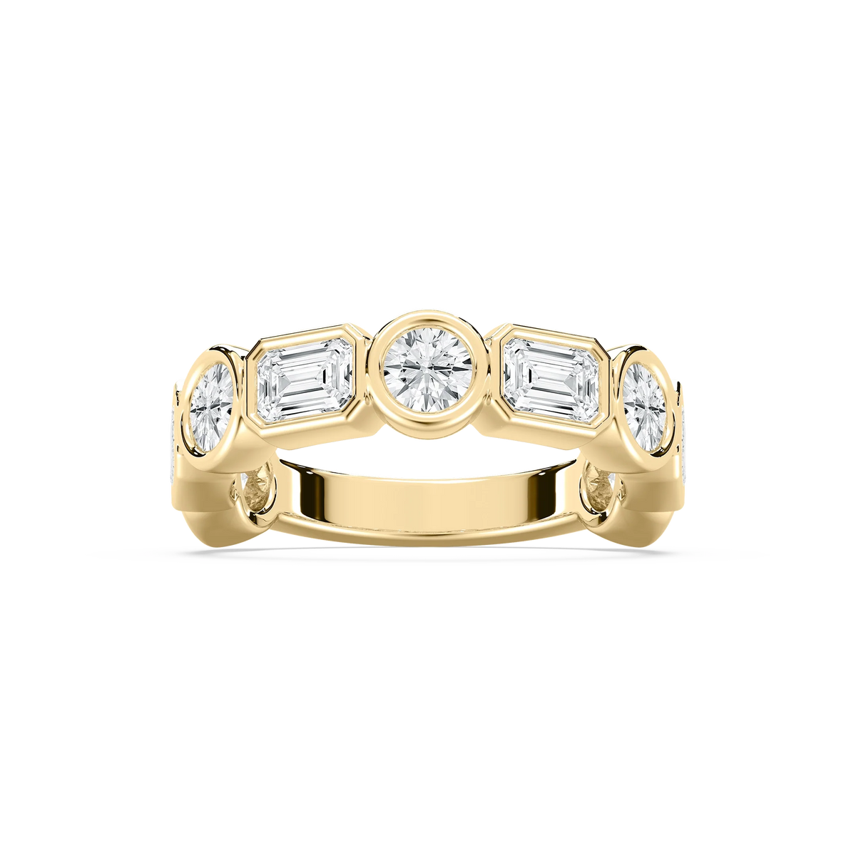 Hailey 2 ⅞ ctw Emerald and Round LGD Bezel Three Quarter Eternity Band - 14K Yellow Gold