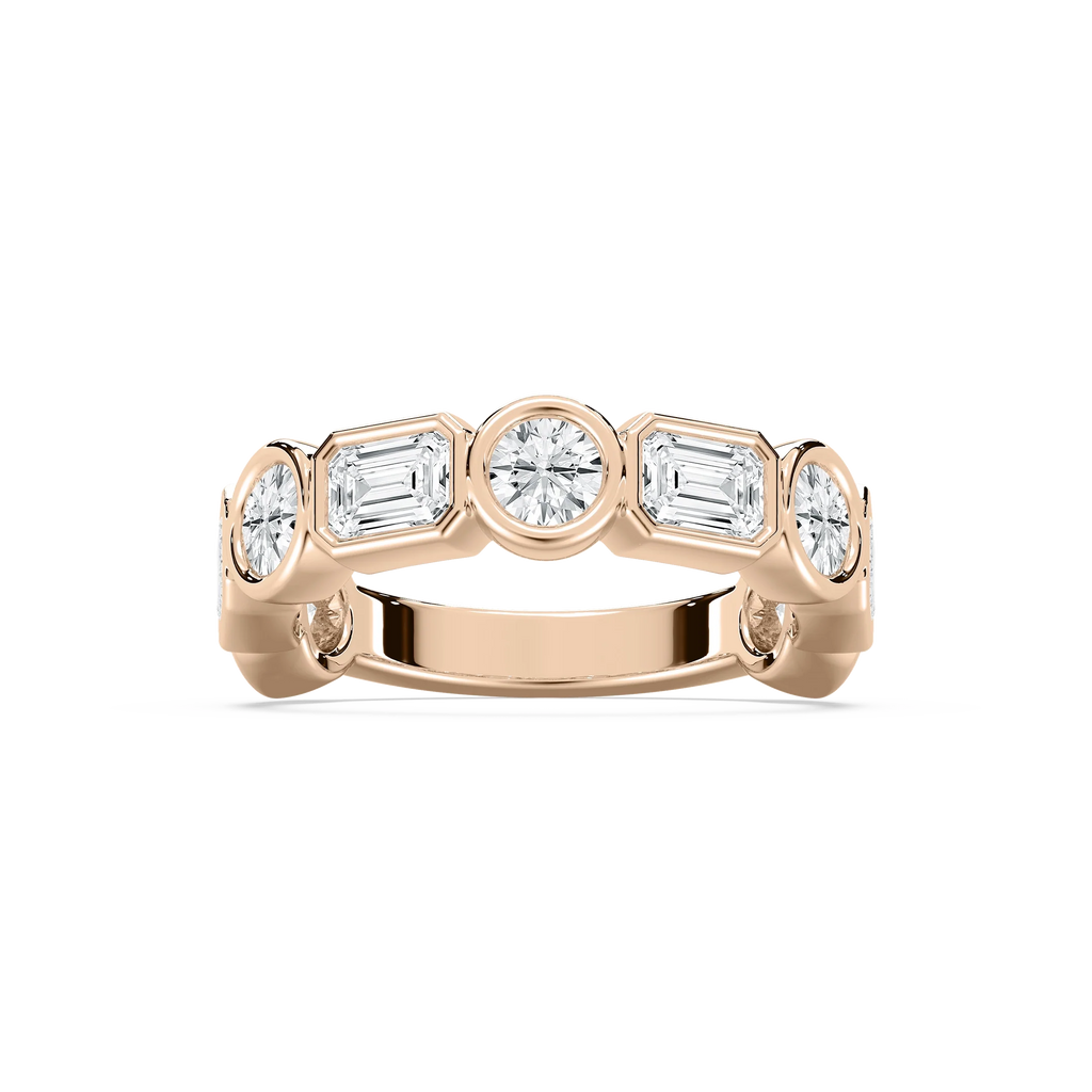 Hailey 2 ⅞ ctw Emerald and Round LGD Bezel Three Quarter Eternity Band - 14K Rose Gold