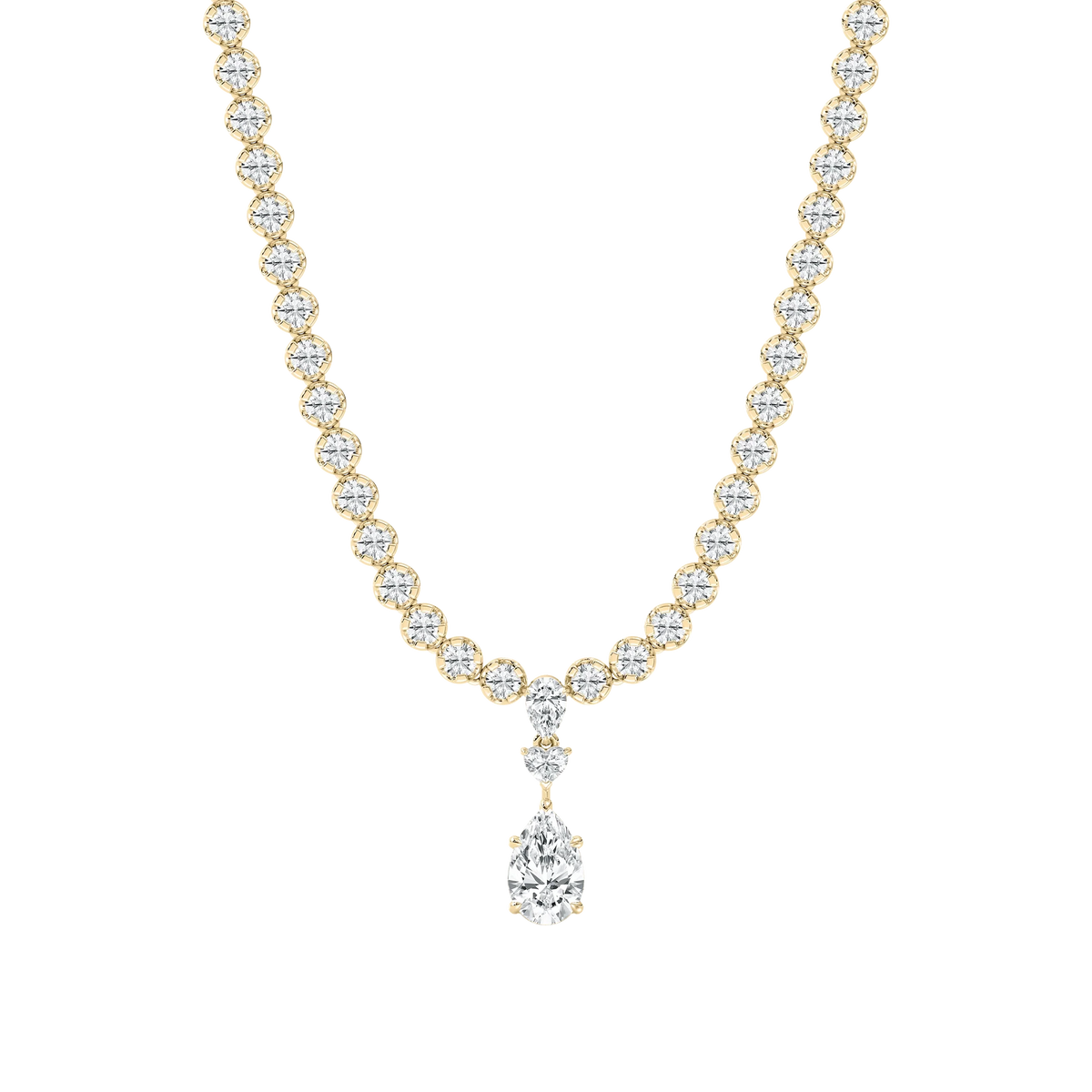 12 ½ ctw Pear, Round and Heart LGD Bezel Tennis Necklace 18 Inches - Signature Collection