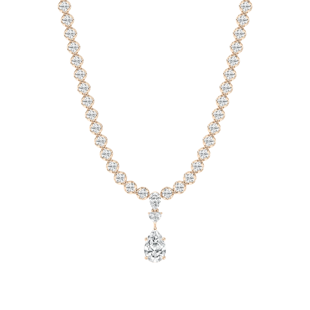 12 ½ ctw Pear, Round and Heart LGD Bezel Tennis Necklace 18 Inches - Signature Collection