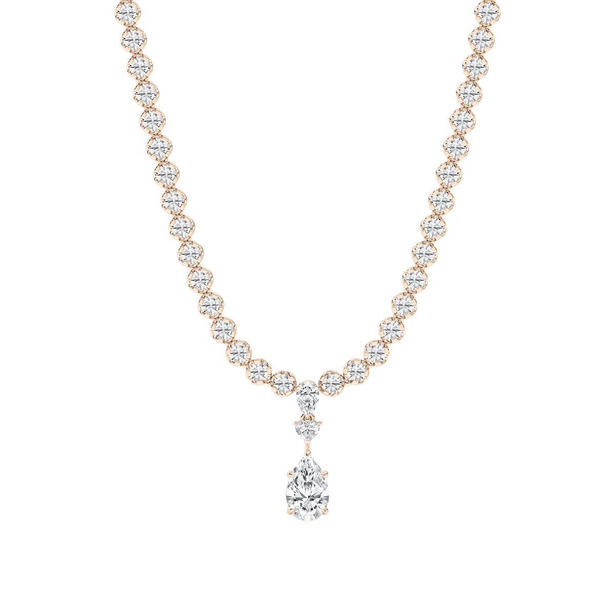 12 ½ ctw Pear, Round and Heart LGD Bezel Tennis Necklace 18 Inches - Signature Collection
