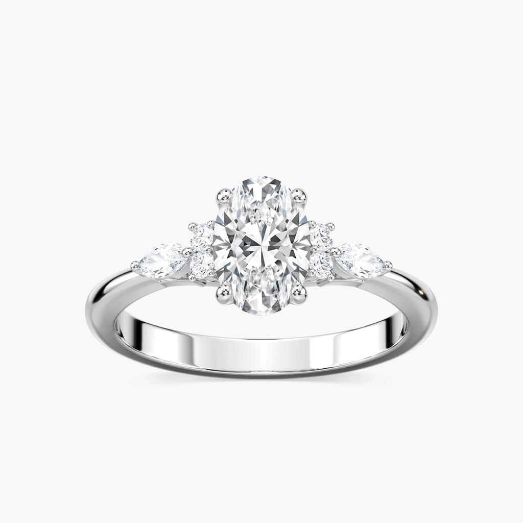 Clio Oval LGD Nature Inspired Side Stone Engagement Ring - 14K White Gold