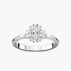 Clio Oval LGD Nature Inspired Side Stone Engagement Ring - 14K White Gold