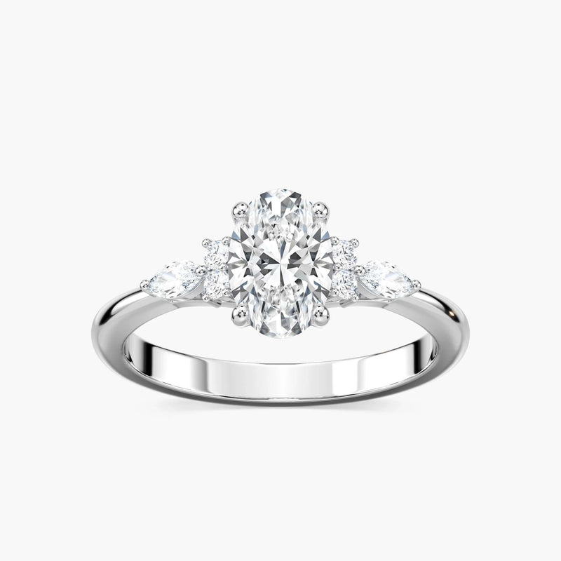Clio Oval LGD Nature Inspired Side Stone Engagement Ring - 14K White Gold