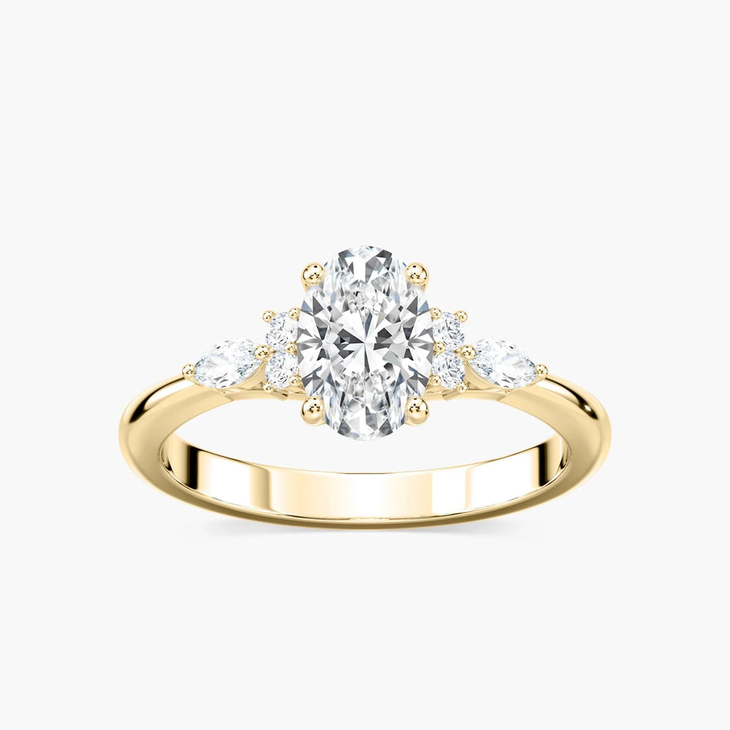 Clio Oval LGD Nature Inspired Side Stone Engagement Ring - 18K Yellow Gold
