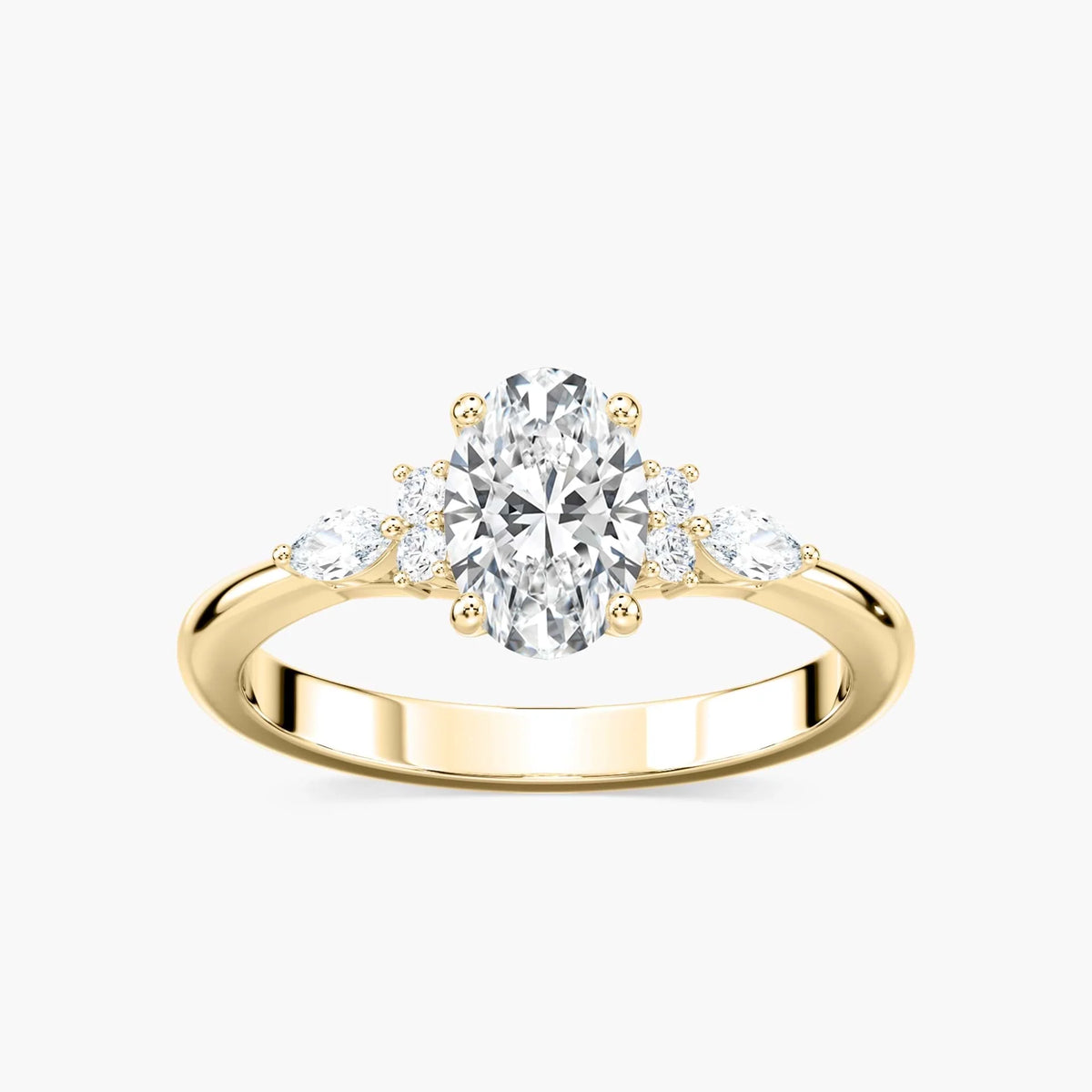 Clio Oval LGD Nature Inspired Side Stone Engagement Ring - 18K Yellow Gold