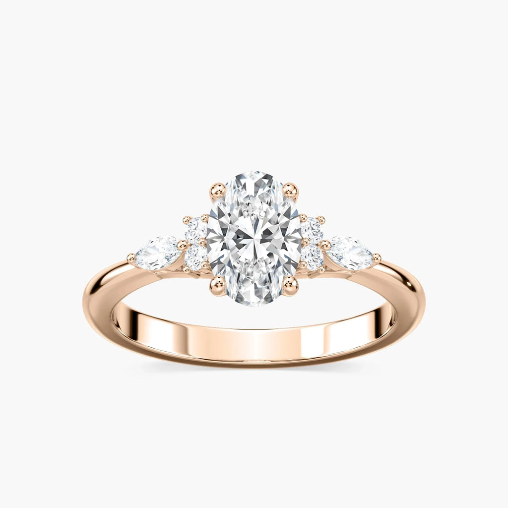 Clio Oval LGD Nature Inspired Side Stone Engagement Ring - 18K Rose Gold