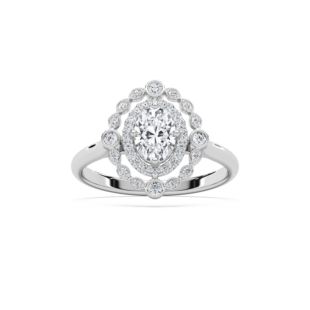 Naida 7/8 ctw Oval LGD Petite Antique Halo Promise Ring - 14K White Gold