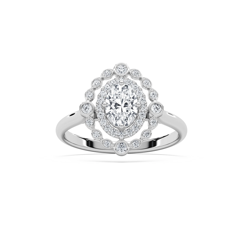 Naida 7/8 ctw Oval LGD Petite Antique Halo Promise Ring - 14K White Gold