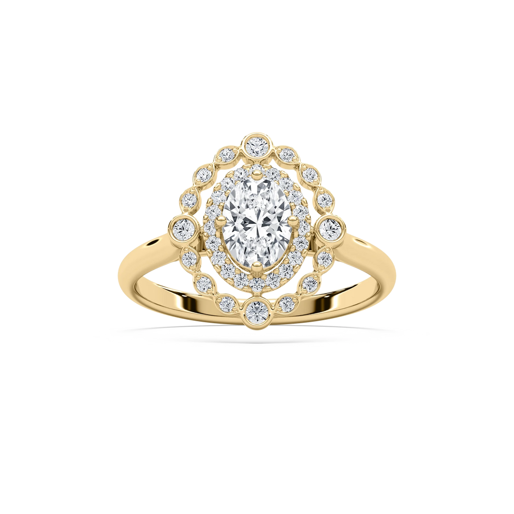 Naida 7/8 ctw Oval LGD Petite Antique Halo Promise Ring - 14K Yellow Gold