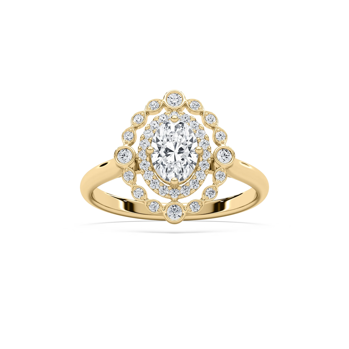 Naida 7/8 ctw Oval LGD Petite Antique Halo Promise Ring - 14K Yellow Gold