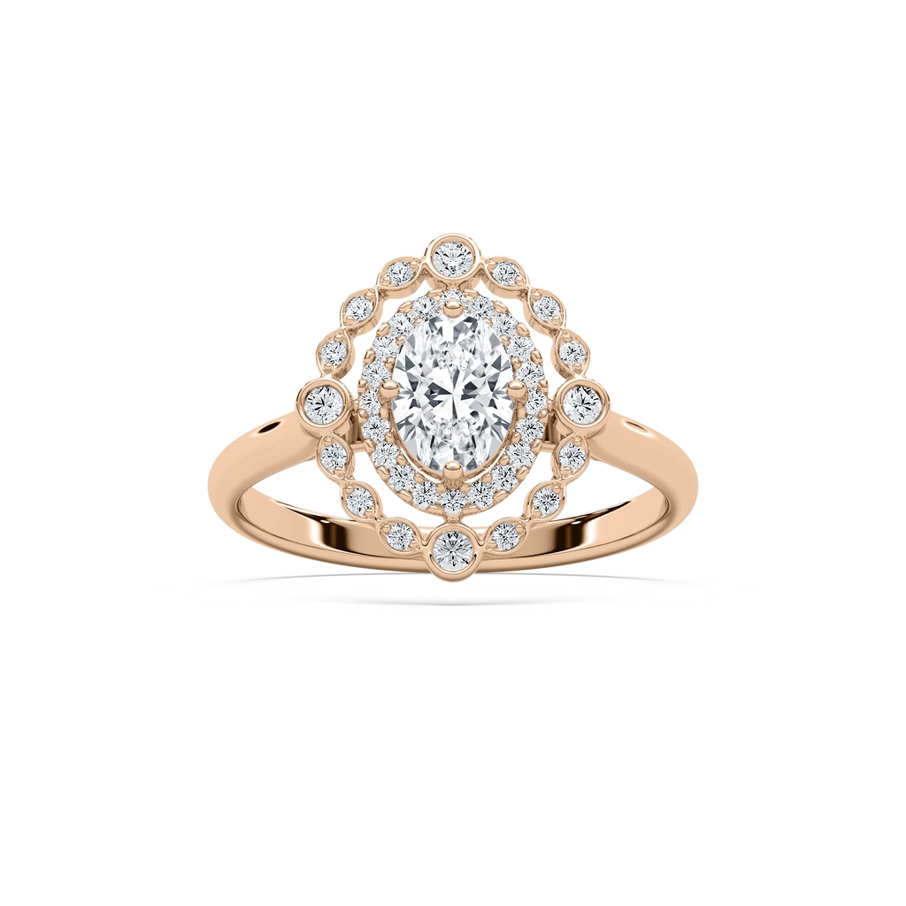 Naida 7/8 ctw Oval LGD Petite Antique Halo Promise Ring - 14K Rose Gold
