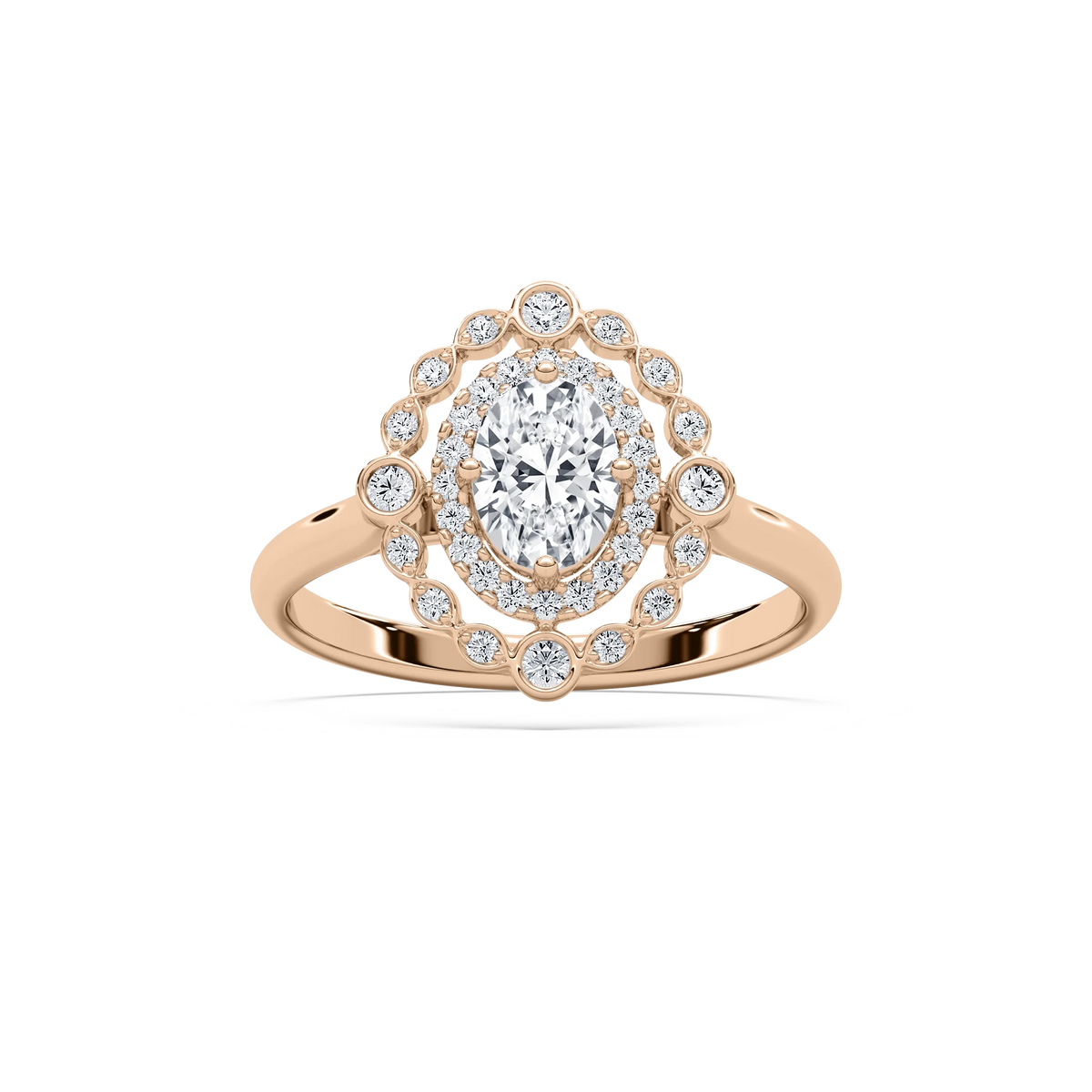 Naida 7/8 ctw Oval LGD Petite Antique Halo Promise Ring - 14K Rose Gold