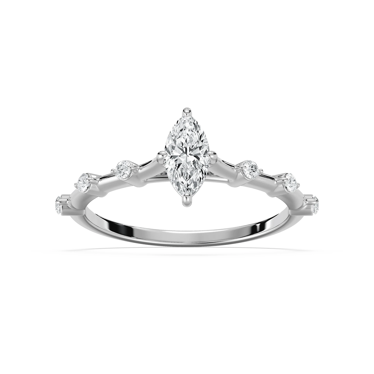 Nika 1/2 ctw Marquise LGD Petite Floating Side Stone Promise Ring - 14K White Gold