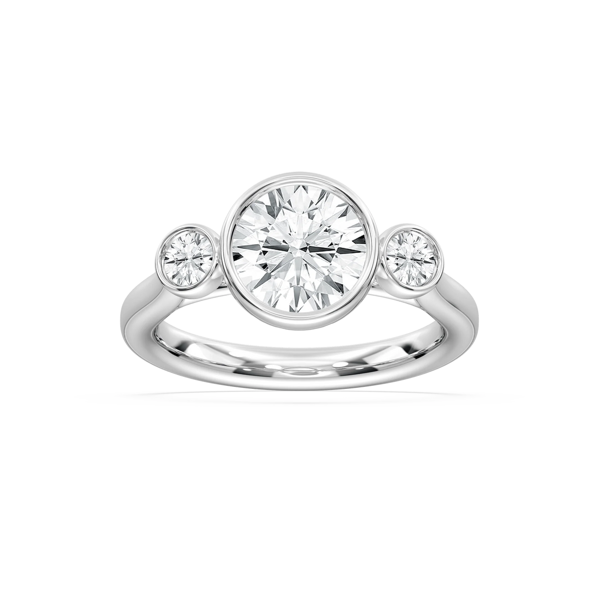 Nina 2 ½ ctw Round LGD Bezel Set Three Stone Engagement Ring - 14K White Gold