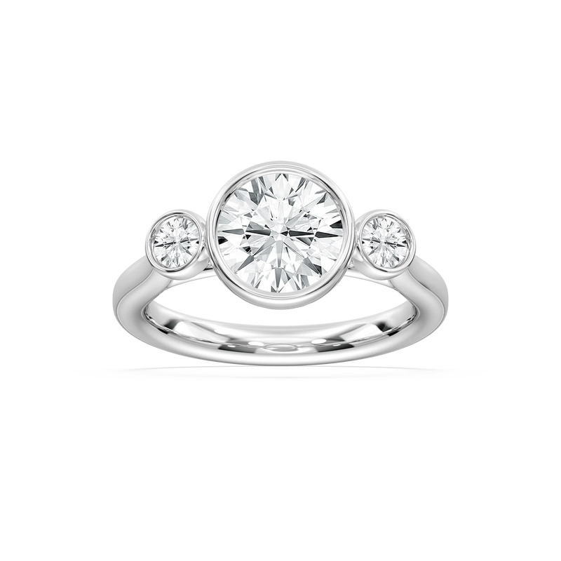 Nina 2 ½ ctw Round LGD Bezel Set Three Stone Engagement Ring - 14K White Gold