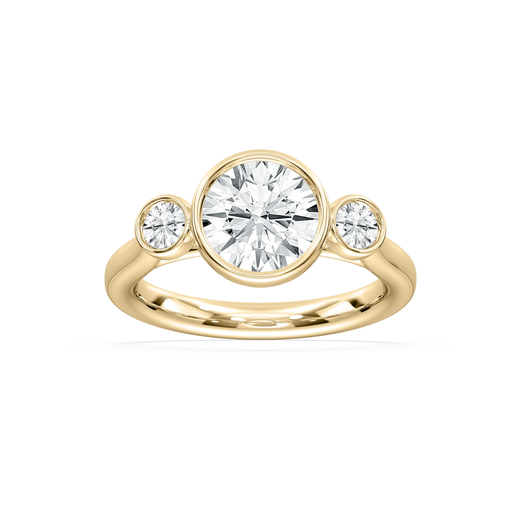 Nina 2 ½ ctw Round LGD Bezel Set Three Stone Engagement Ring - 14K Yellow Gold