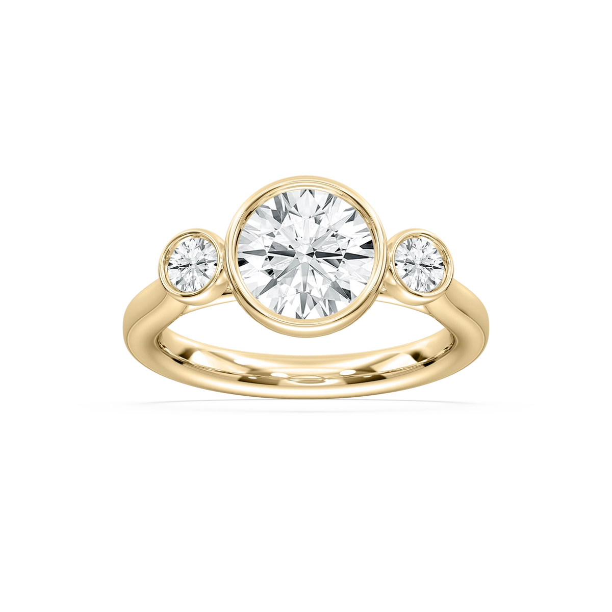 Nina 2 ½ ctw Round LGD Bezel Set Three Stone Engagement Ring - 18K Yellow Gold