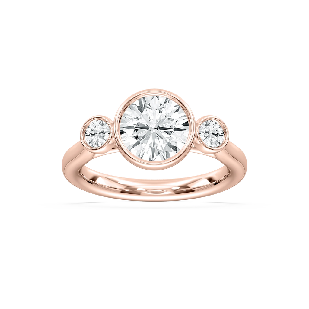 Nina 2 ½ ctw Round LGD Bezel Set Three Stone Engagement Ring - 18K Rose Gold