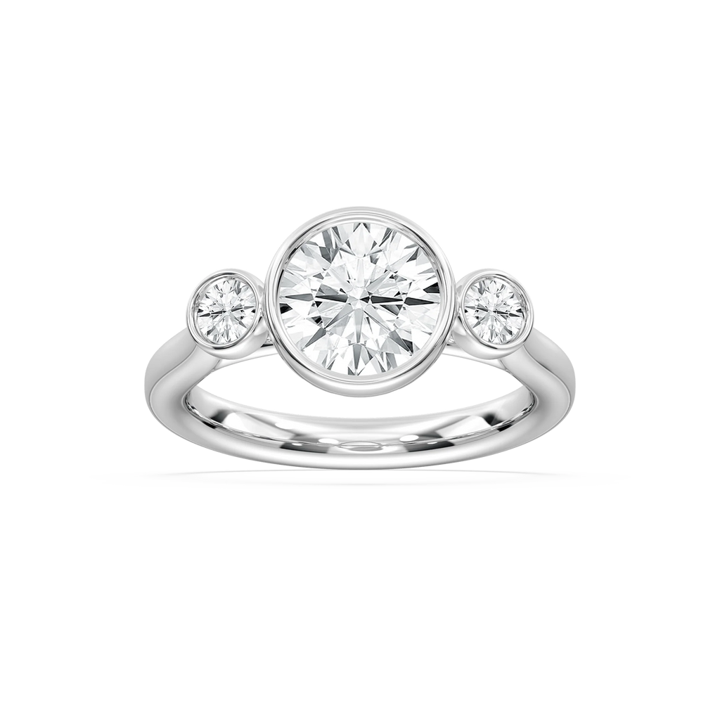 Nina 2 ½ ctw Round LGD Bezel Set Three Stone Engagement Ring - Platinum
